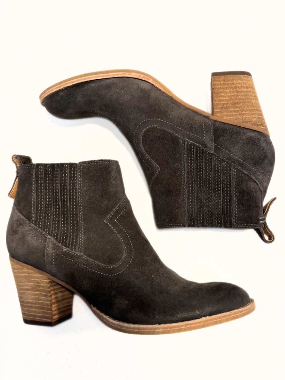 Dolce Vita Jones Suede Western Ankle Booties Block Heel Grey Size 8 - Picture 8 of 12